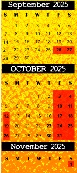 S T W T F S 1 8 15 29 September 2025 M 22 2 3 4 5 6 9 10 11 12 13 16 17 18 19 20 23 24 25 26 27 30 7 14 21 28 OCTOBER 2025 S M T W T F S 4 11 18 25 1 6 7 8 13 14 15 20 21 22 27 28 29 2 9 16 23 30 3 10 17 24 31 5 12 19 26 November 2025 F S M T W T S 1